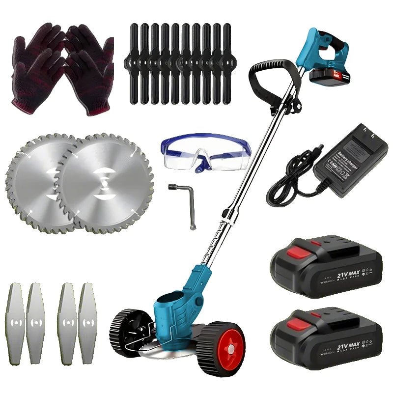 Portable Cordless Electric Lawn Mower Weeder With Lithium Batteries And 3 Blades