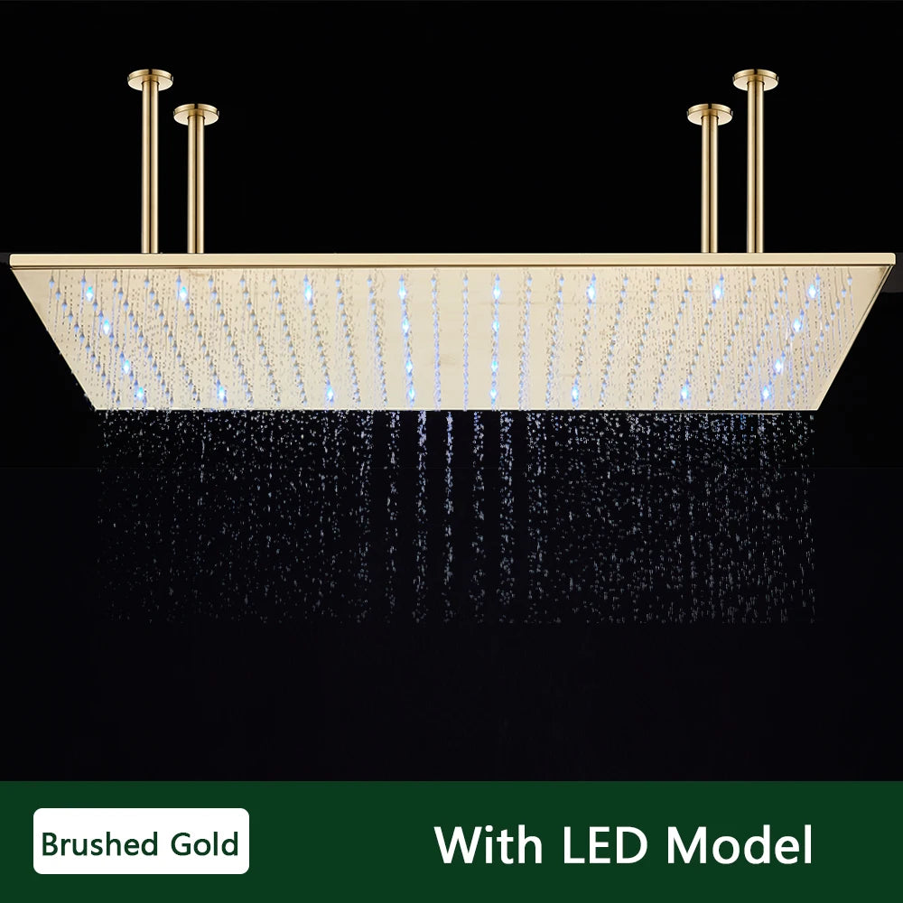Rozin LED Rainfall Shower Head Brass Ceiling Mount With Arm