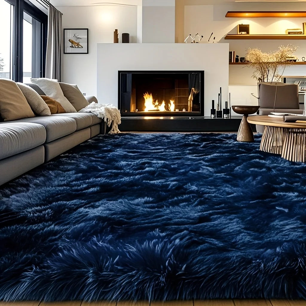 Wool Plush Shag Rug Non Slip Furry Carpet Living Room