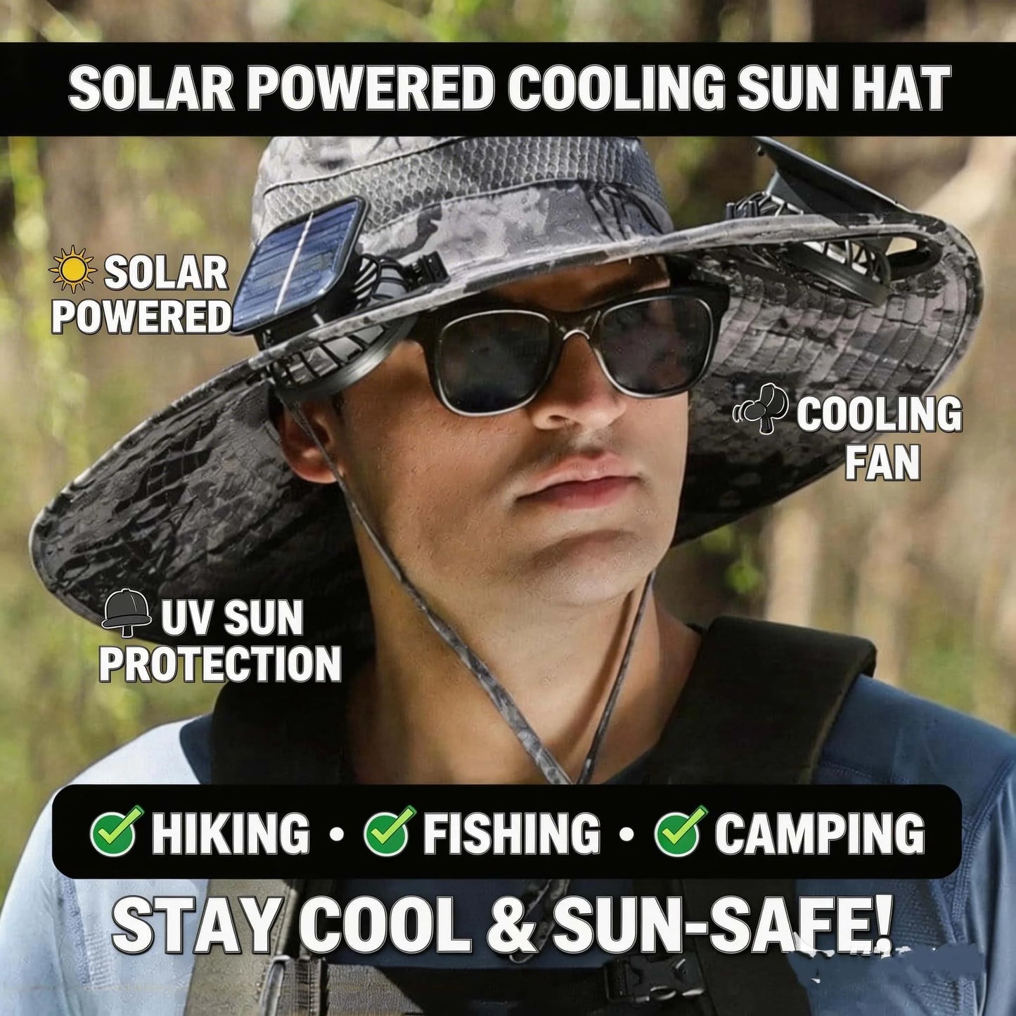 Men's Solar Powered Cooling Fishing Hat With Fan UV Protection