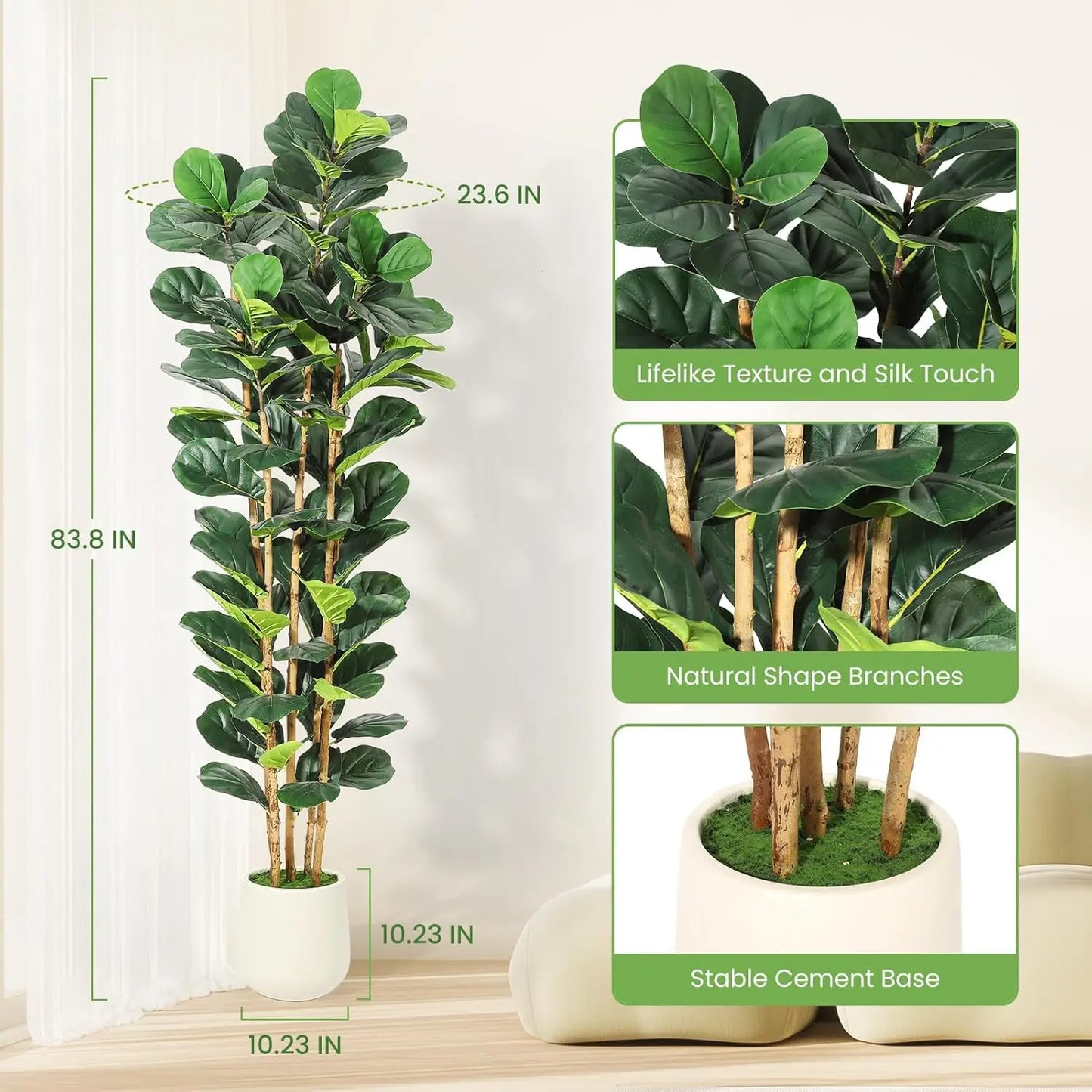 HiMISS Fiddle Leaf Fig Artificial Tree With Pot Home Decor