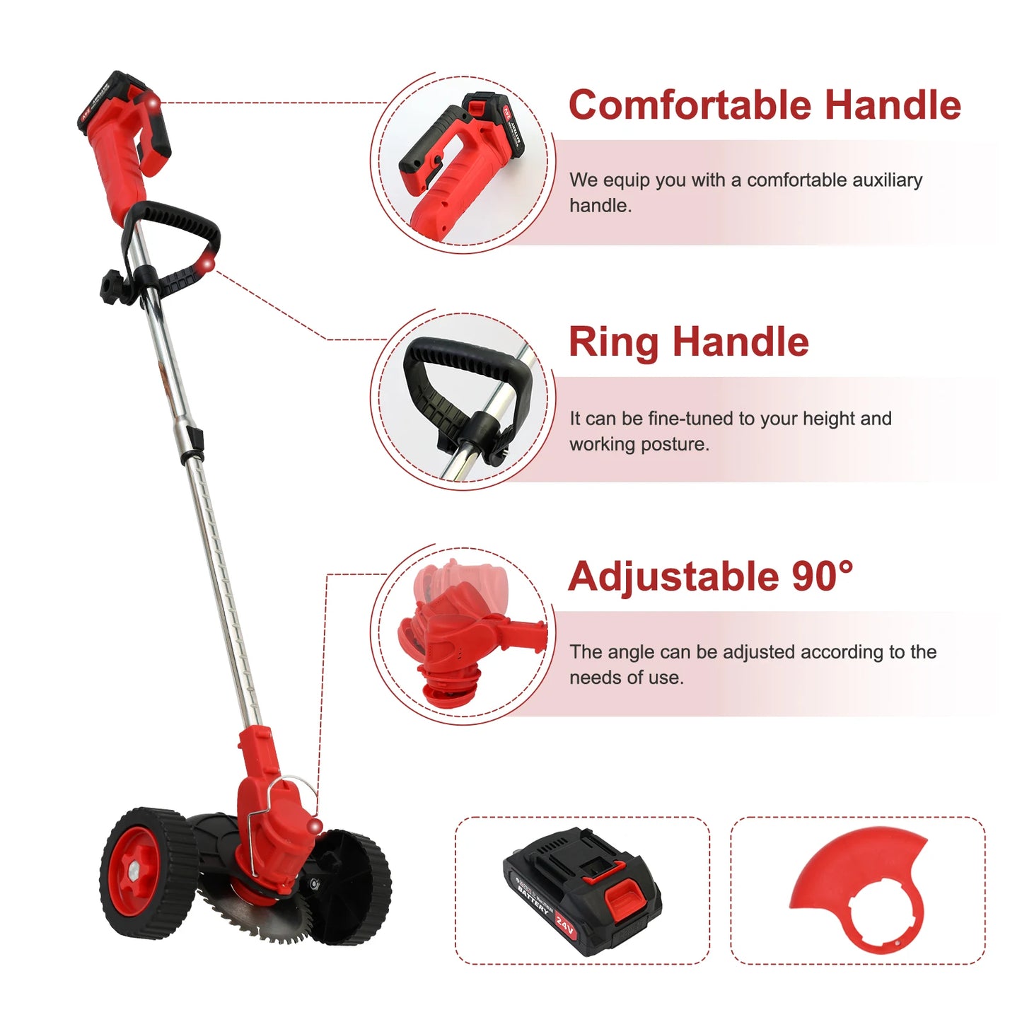 3 In 1 Cordless Grass Trimmer Edger With Wheels 21V