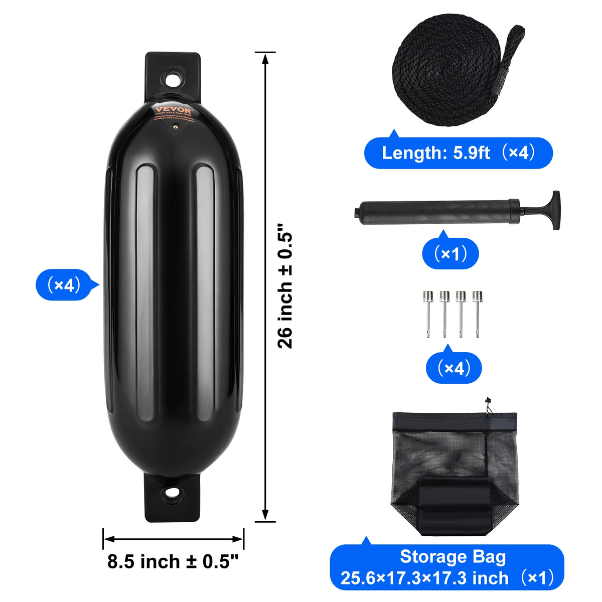 SucceBuy Inflatable Ribbed Boat Dock Fender Bumper With Air Pump