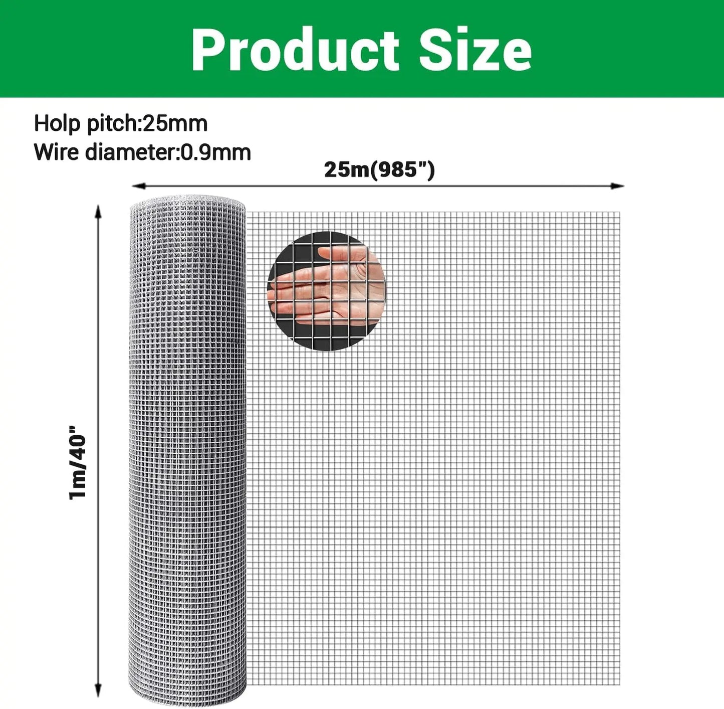 HiMISS Chicken Wire Mesh Roll Galvanized Steel Garden Fencing