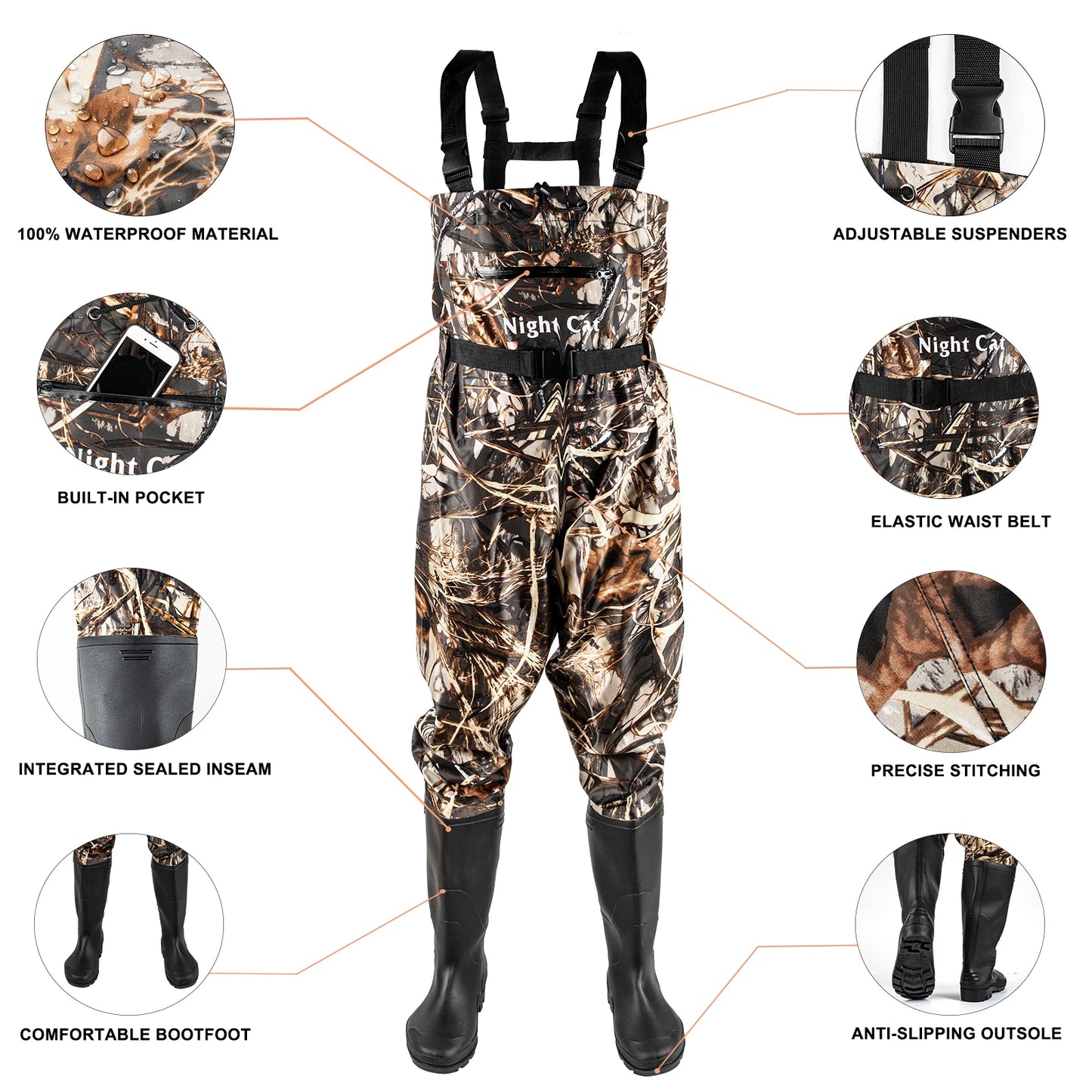 Waterproof Nylon Chest Waders With Boots For Fishing And Hunting