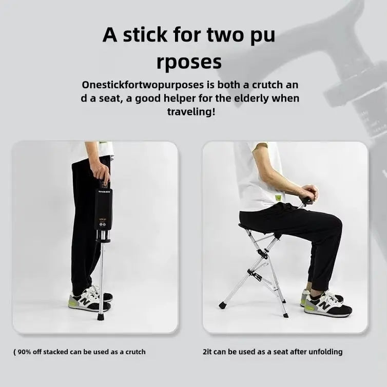 Two In One Compact Collapsible Cane And Chair With Seat
