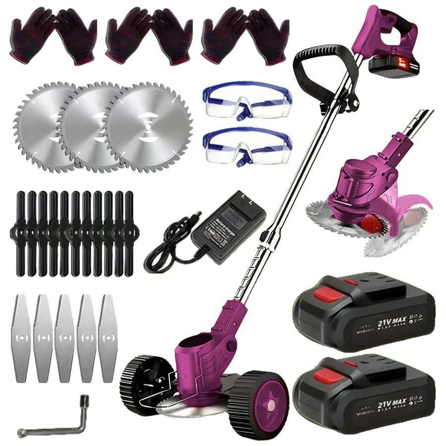 Portable Cordless Electric Lawn Mower Weeder With Lithium Batteries And 3 Blades
