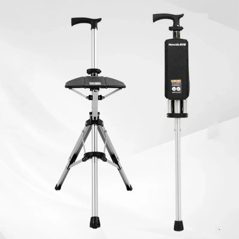 Two In One Compact Collapsible Cane And Chair With Seat