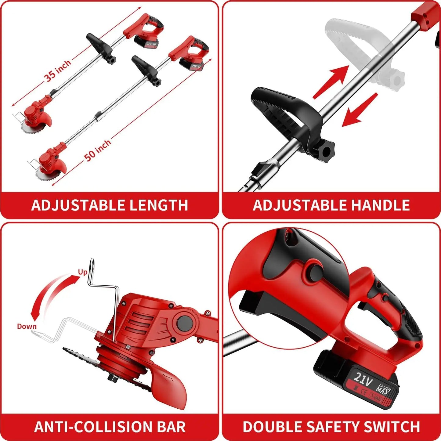 Portable Cordless Electric Lawn Mower Weeder With Lithium Batteries And 3 Blades