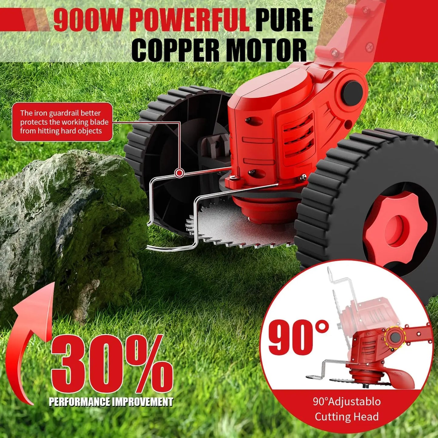 Portable Cordless Electric Lawn Mower Weeder With Lithium Batteries And 3 Blades