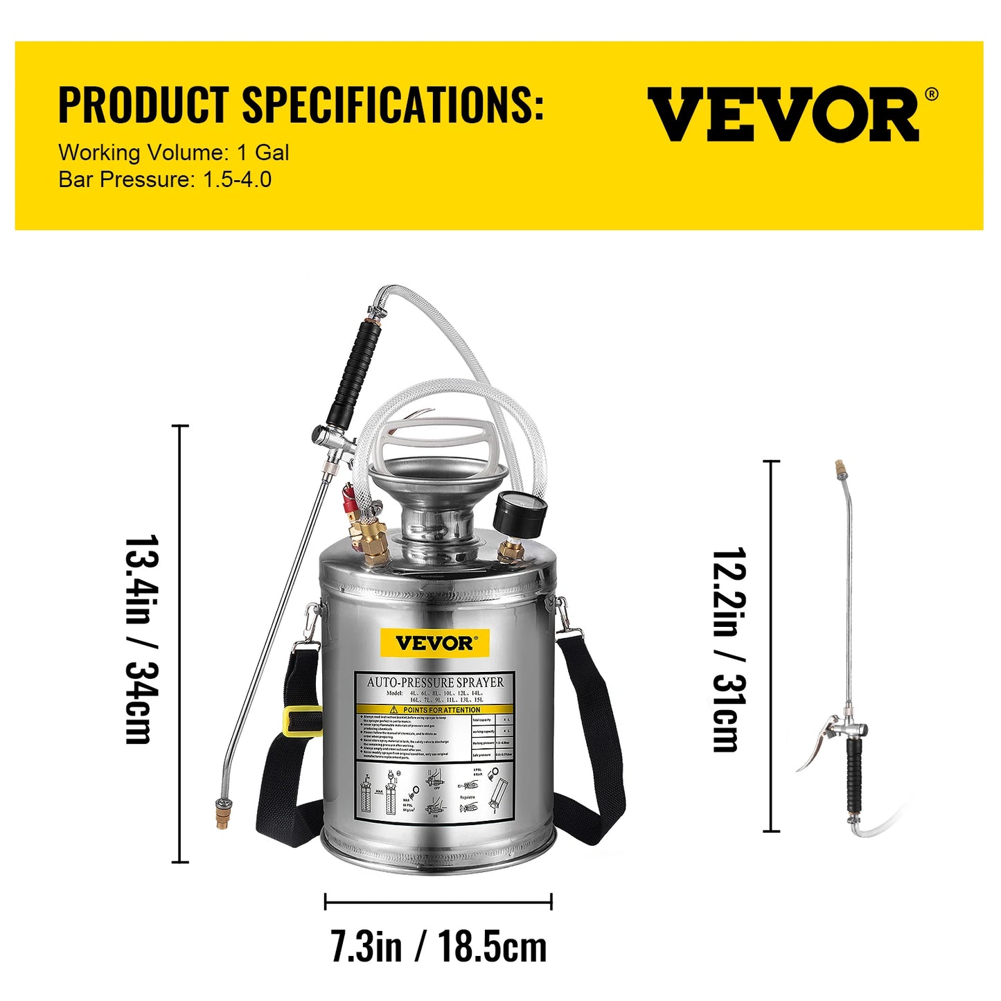 SucceBuy Hand Powered Stainless Steel Sprayer Garden Home Cleaning