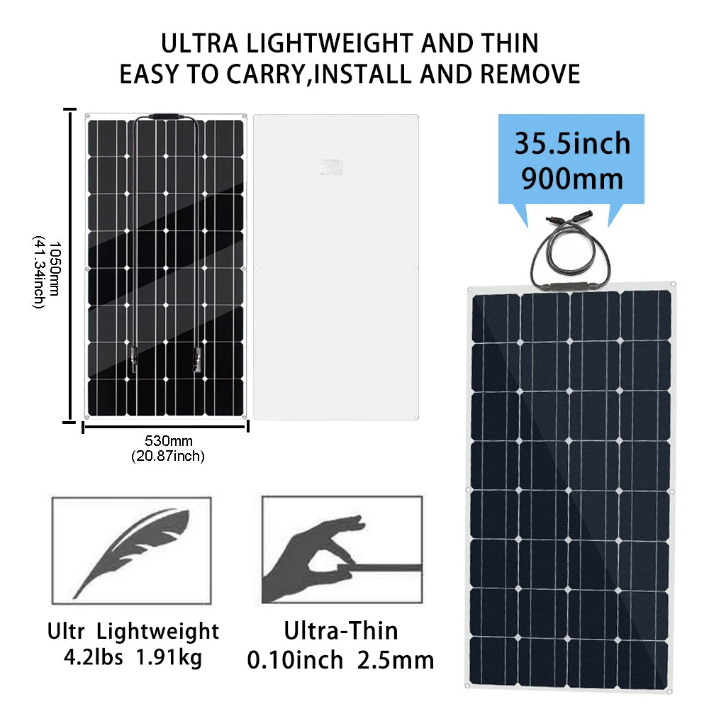 ASUNERGE 400W Flexible Monocrystalline Solar Panel Kit 12V Off Grid