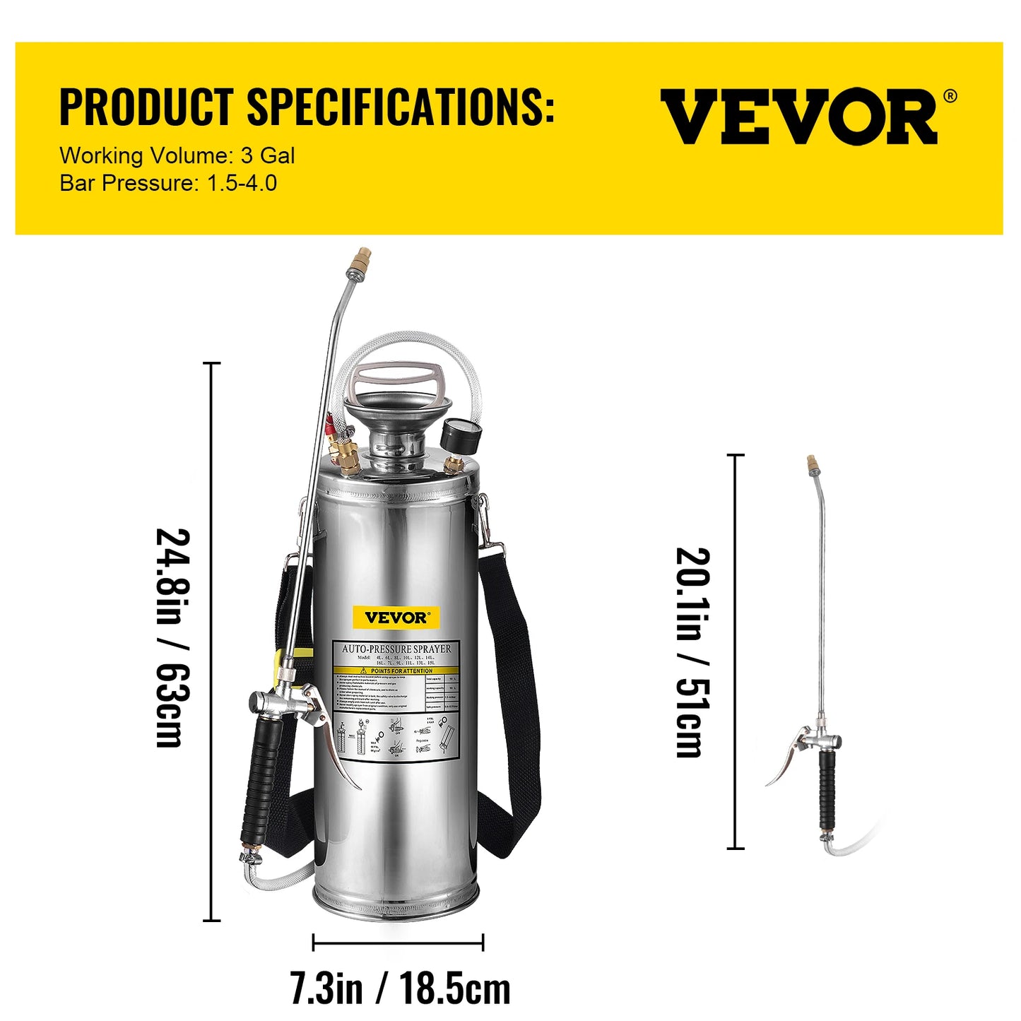 SucceBuy Hand Powered Stainless Steel Sprayer Garden Home Cleaning