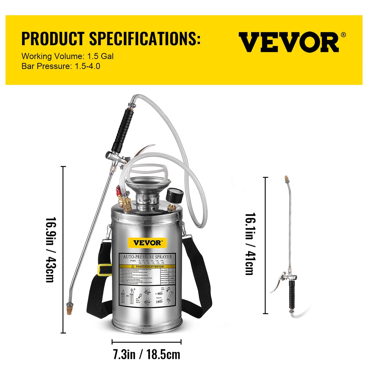 SucceBuy Hand Powered Stainless Steel Sprayer Garden Home Cleaning