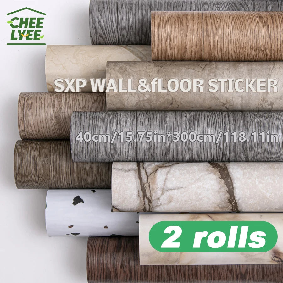 Self Adhesive Wall And Floor Sticker Wood Grain Marble Design 2 Rolls