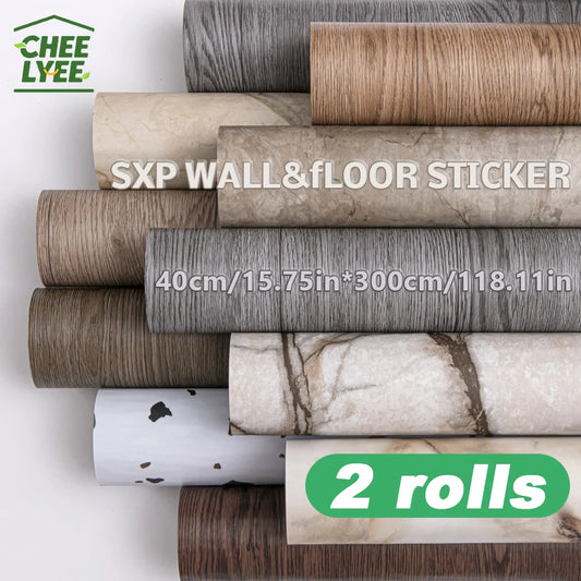 Self Adhesive Wall And Floor Sticker Wood Grain Marble Design 2 Rolls