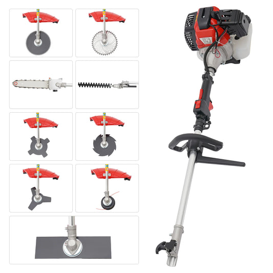 TOOL1SHOoo Gas Lawn Mower 52cc 2 Stroke With 7 Heads