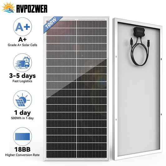 Rvpozwer 100W Monocrystalline Solar Panel For Off Grid Homes