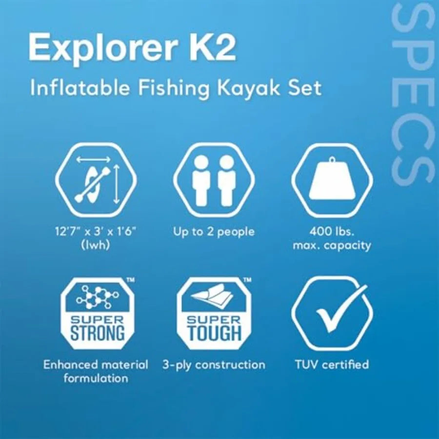 Excursion Pro K2 Inflatable Kayak Set Featuring Adjustable PVC Seats