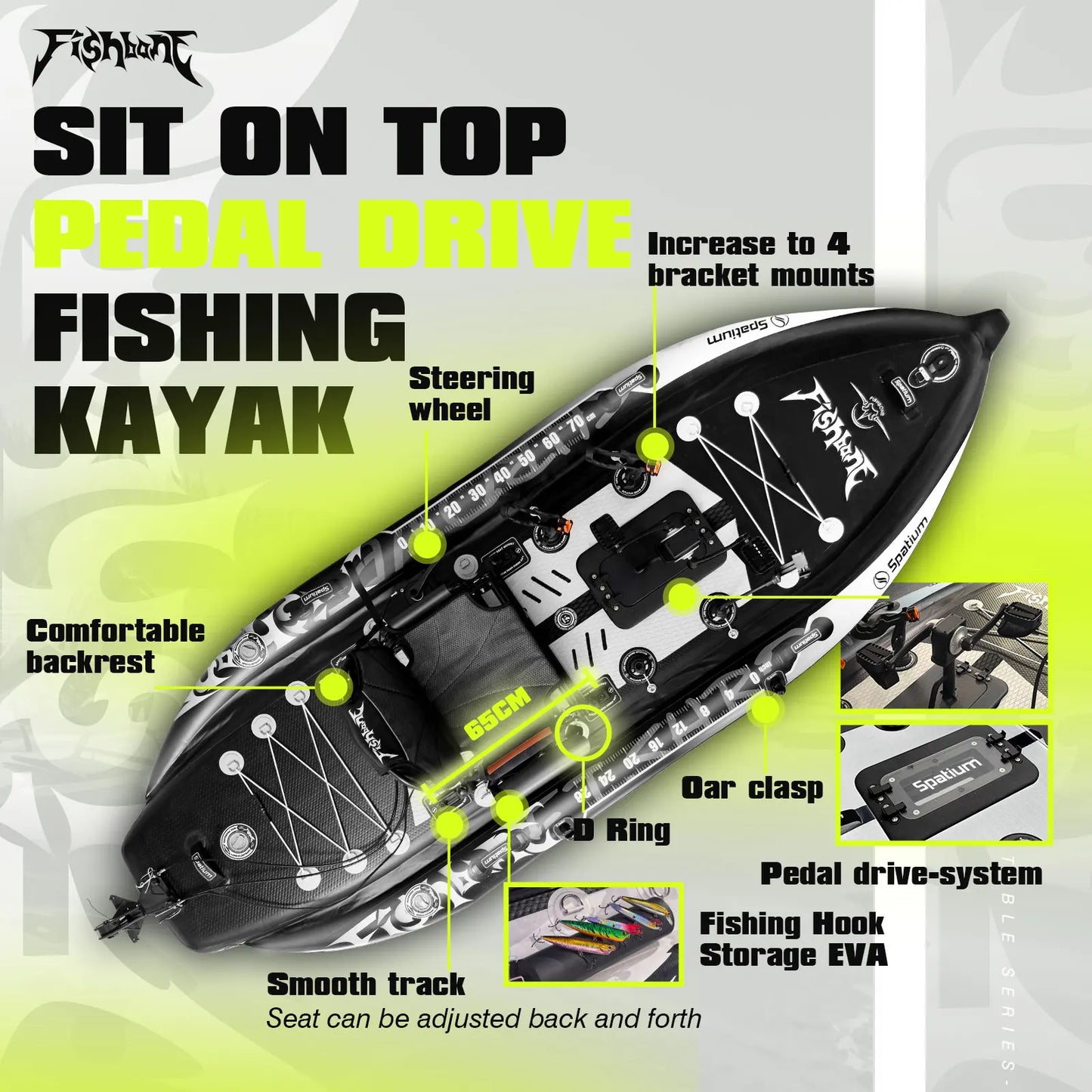 Spatium Two Person Fishing Kayak With Efficient Pedal Drive