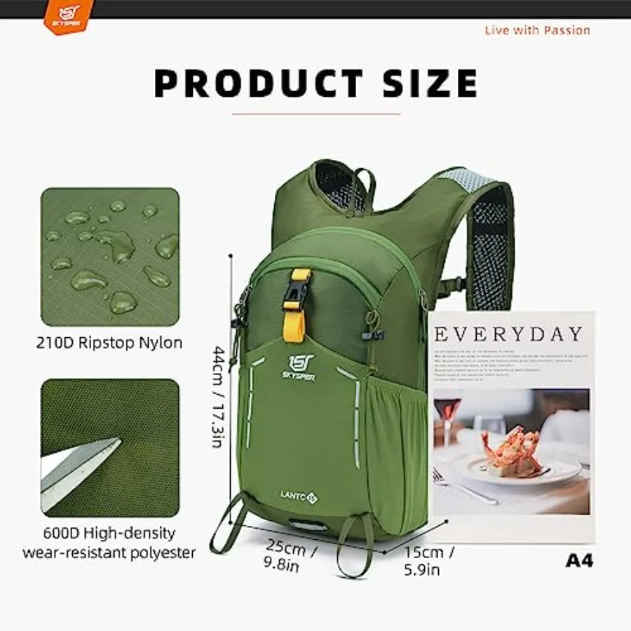 Unisex 15L Hiking Backpack Lightweight Water Resistant Daypack