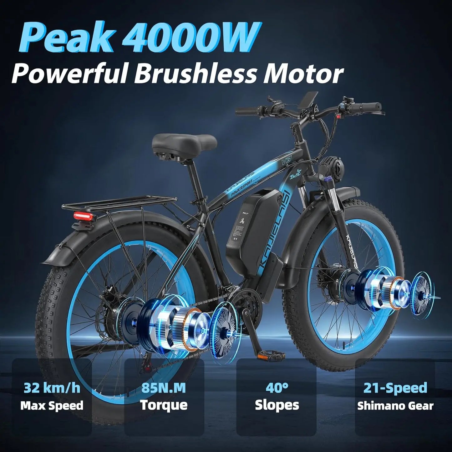AWD Electric Bike for Adults Peak 4000W Fat Tire Ebike