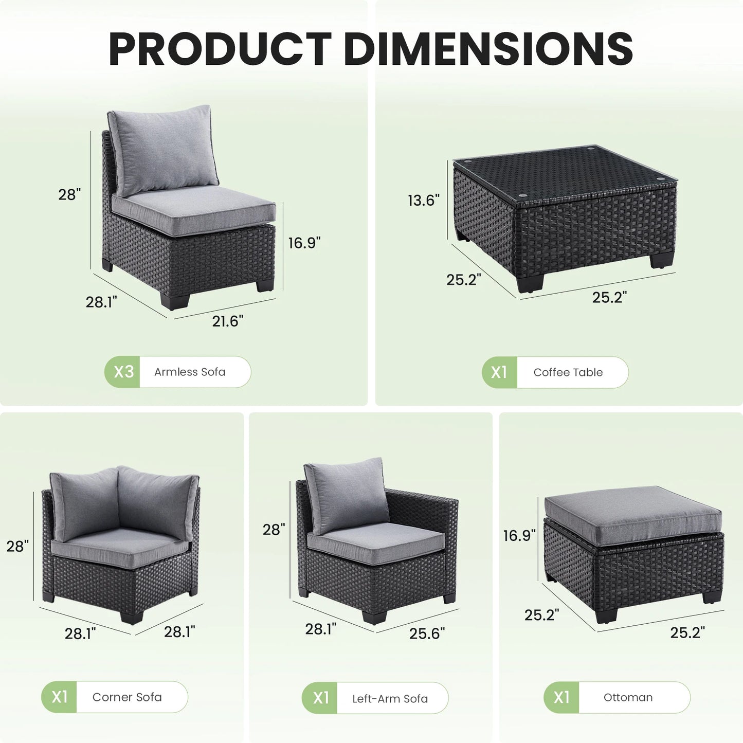 Farini Patio Sectional Sofa Set Outdoor Furniture Weatherproof