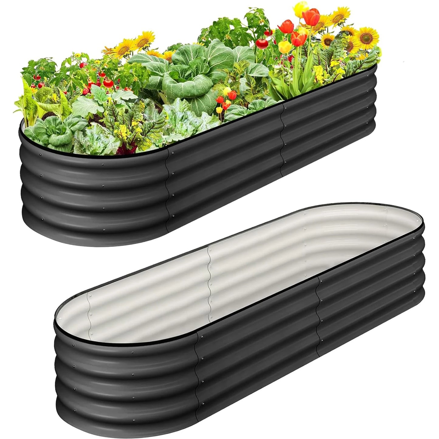 HiMISS Oval Raised Garden Bed Galvanized Planter Box Open Bottom