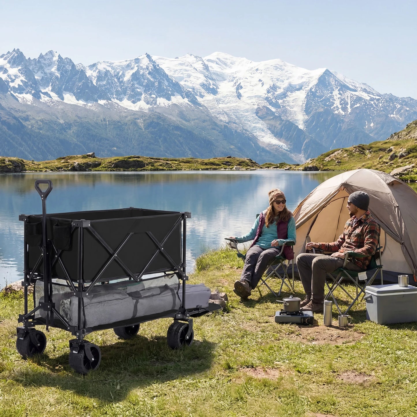 JHK Outdoor Double Decker Wagons Cart 440 Lbs Large Capacity