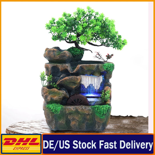 Indoor Water Fountain With LED Lights Zen Desktop Tabletop Decor