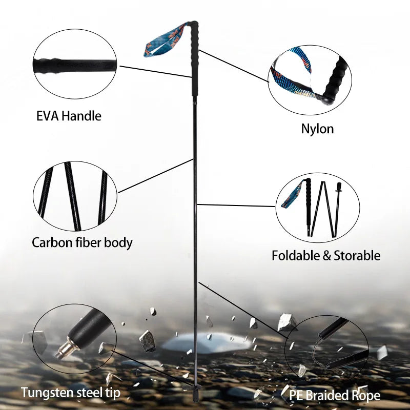 OKHEALING Trekking Poles Carbon Fiber Folding Hiking Sticks