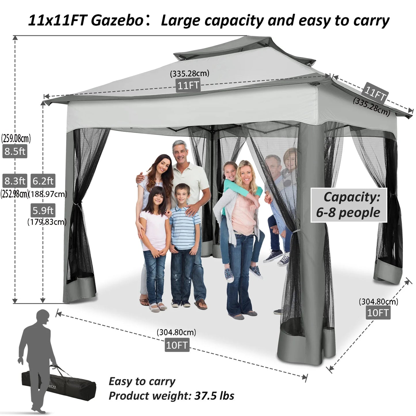 Pop Up Gazebo Canopy Tent With Mosquito Netting And Double Roof Ventilation
