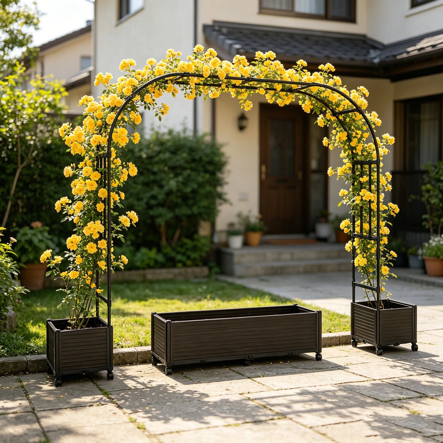 Wicker Arch Trellis With Planter Box On Wheels Garden Arbor