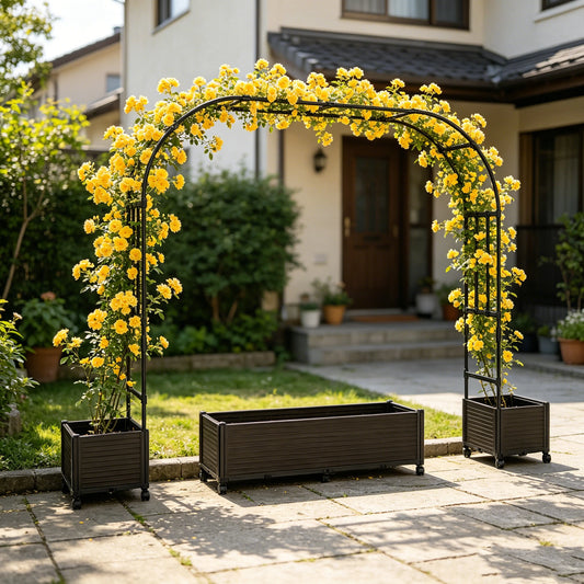Wicker Arch Trellis With Planter Box On Wheels Garden Arbor