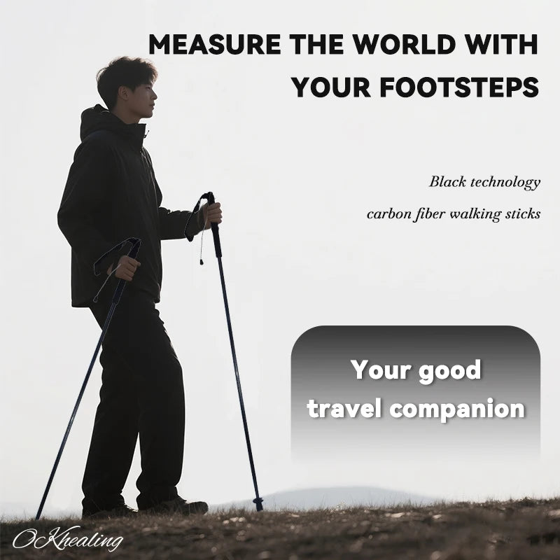 OKHEALING Ultralight Carbon Fiber Trekking Poles Foldable Hiking Poles