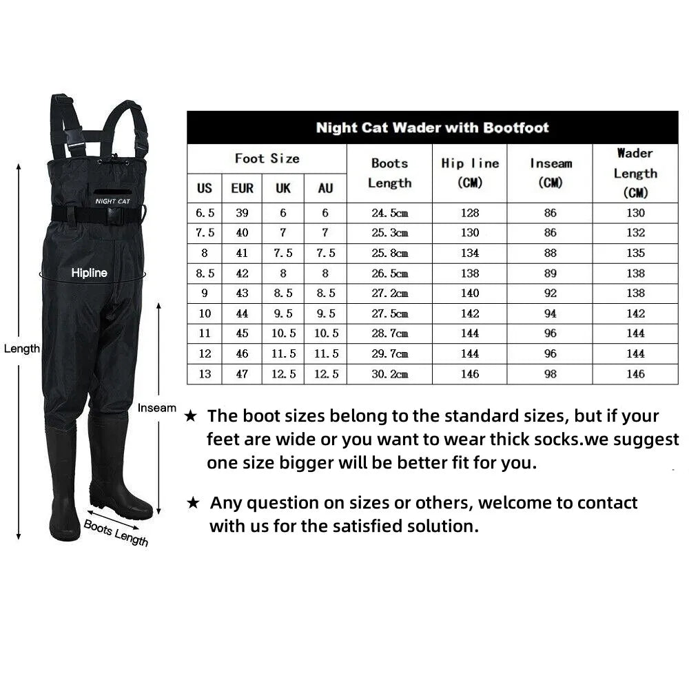 Unisex Waterproof Nylon PVC Chest Waders With Boots For Fishing Anti Slip Sole