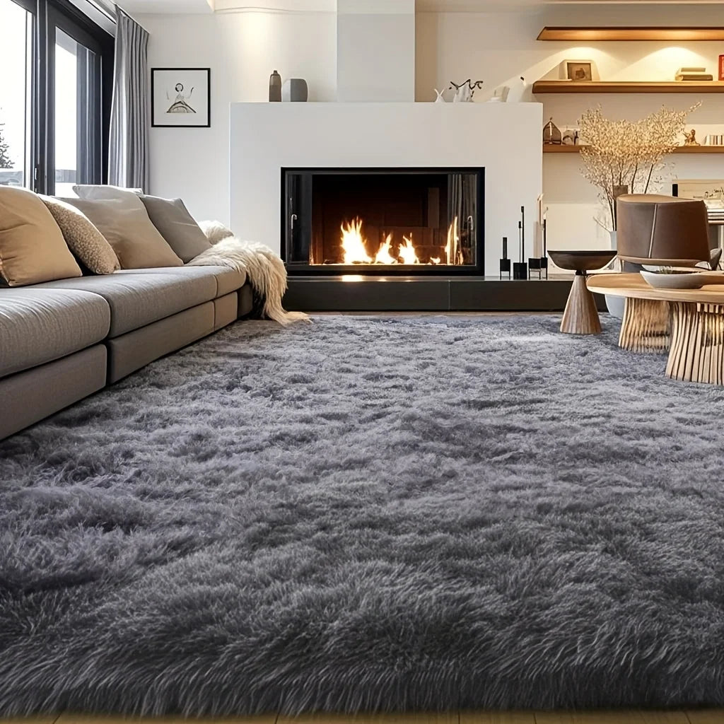 Wool Plush Shag Rug Non Slip Furry Carpet Living Room