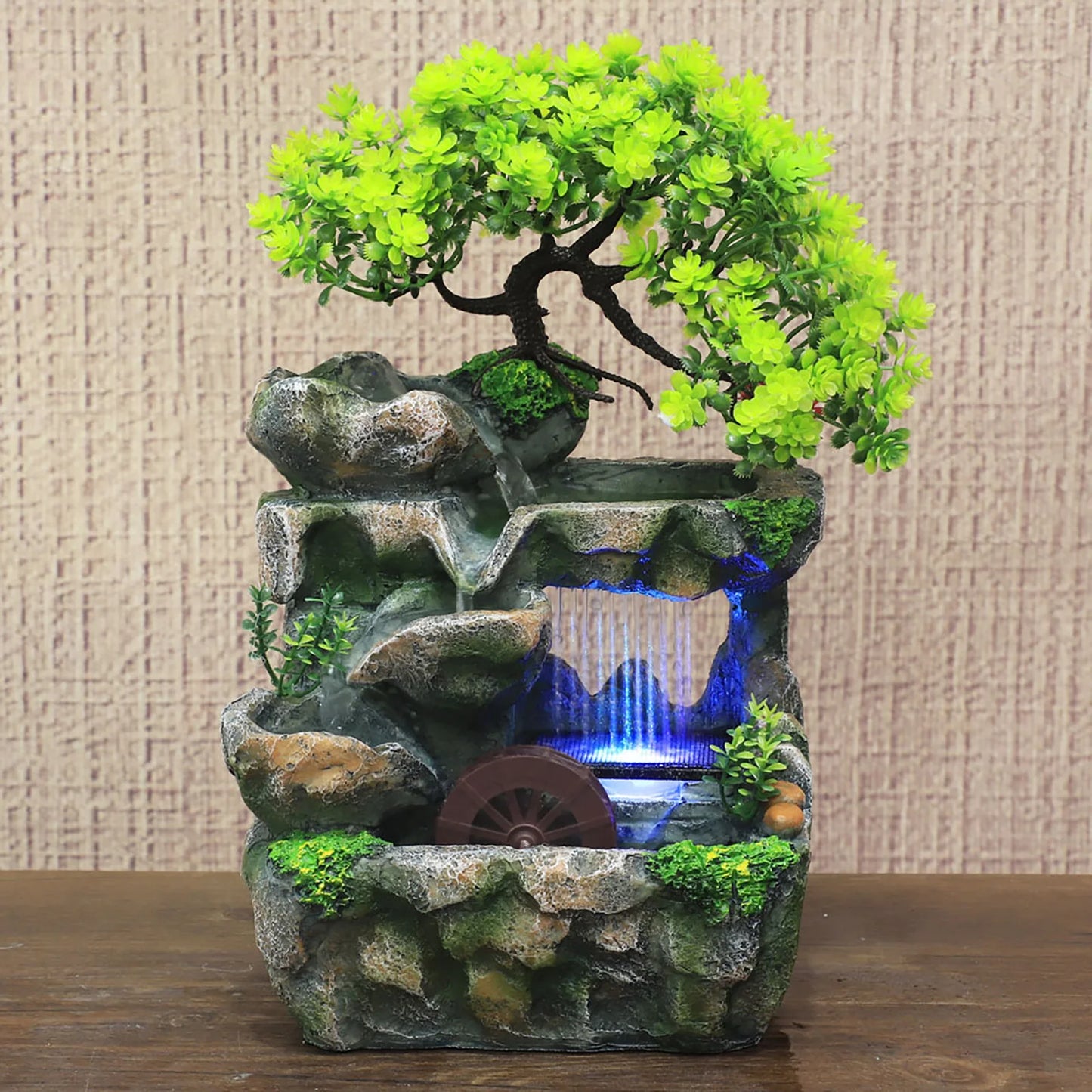 Indoor Water Fountain With LED Lights Zen Desktop Tabletop Decor