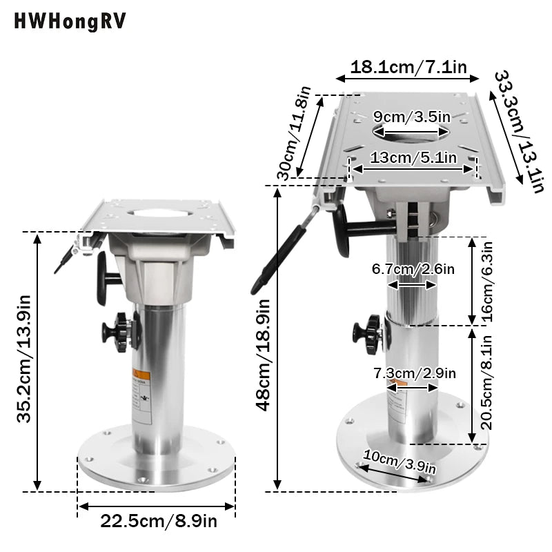 Aluminum Adjustable Boat Seat Pedestal With Slide