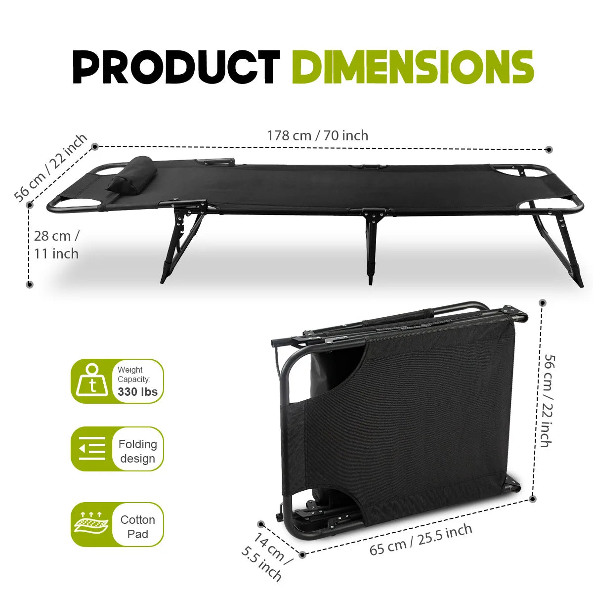 Adjustable Three-Position Folding Camping Lounge Chair With Removable Cushion