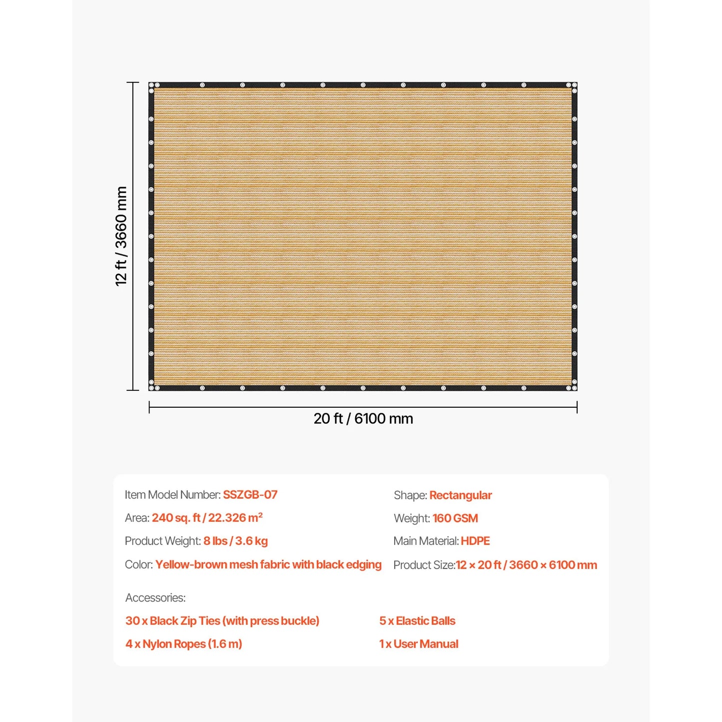 SucceBuy 90 Percent Sun Shade Cloth HDPE 140 GSM For Pergola Outdoor Privacy