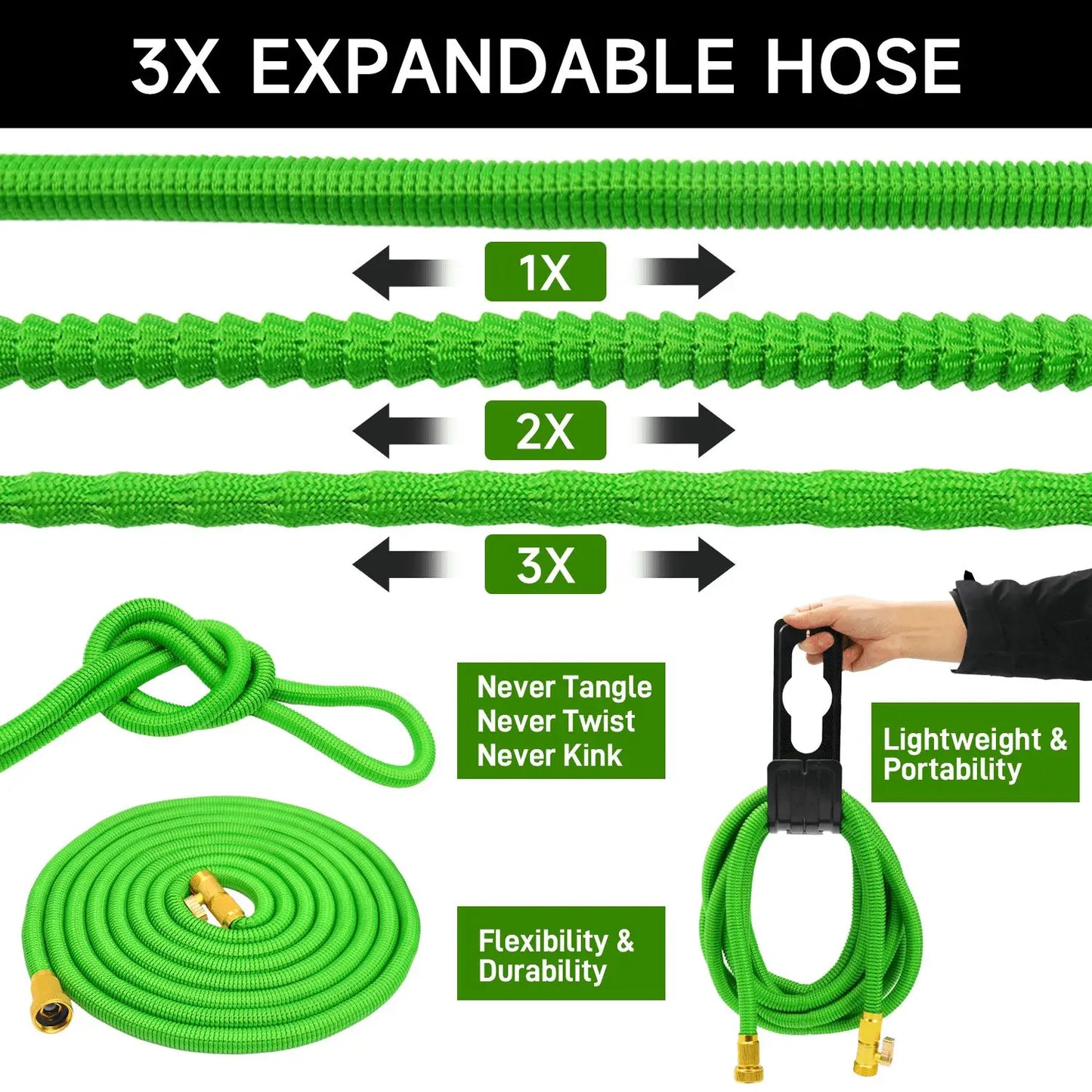 Expandable Garden Hose With Holder And 10 Pattern Spray Nozzle