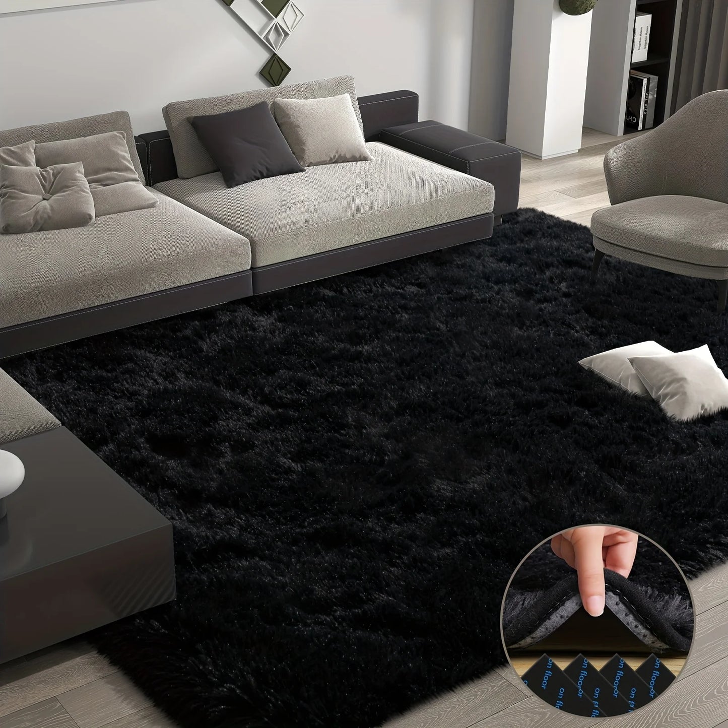 Fluffy Plush Area Rug With Geometric Pattern For Living Room