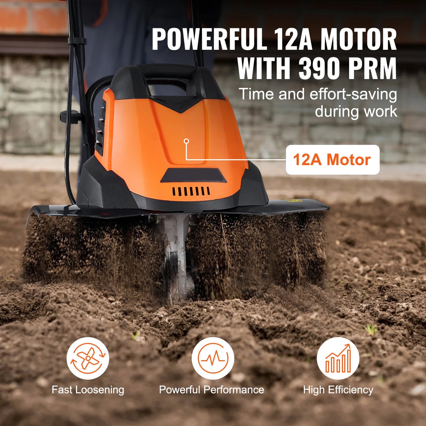 SucceBuy 12 Amp Corded Electric Tiller Cultivator With Steel Tines