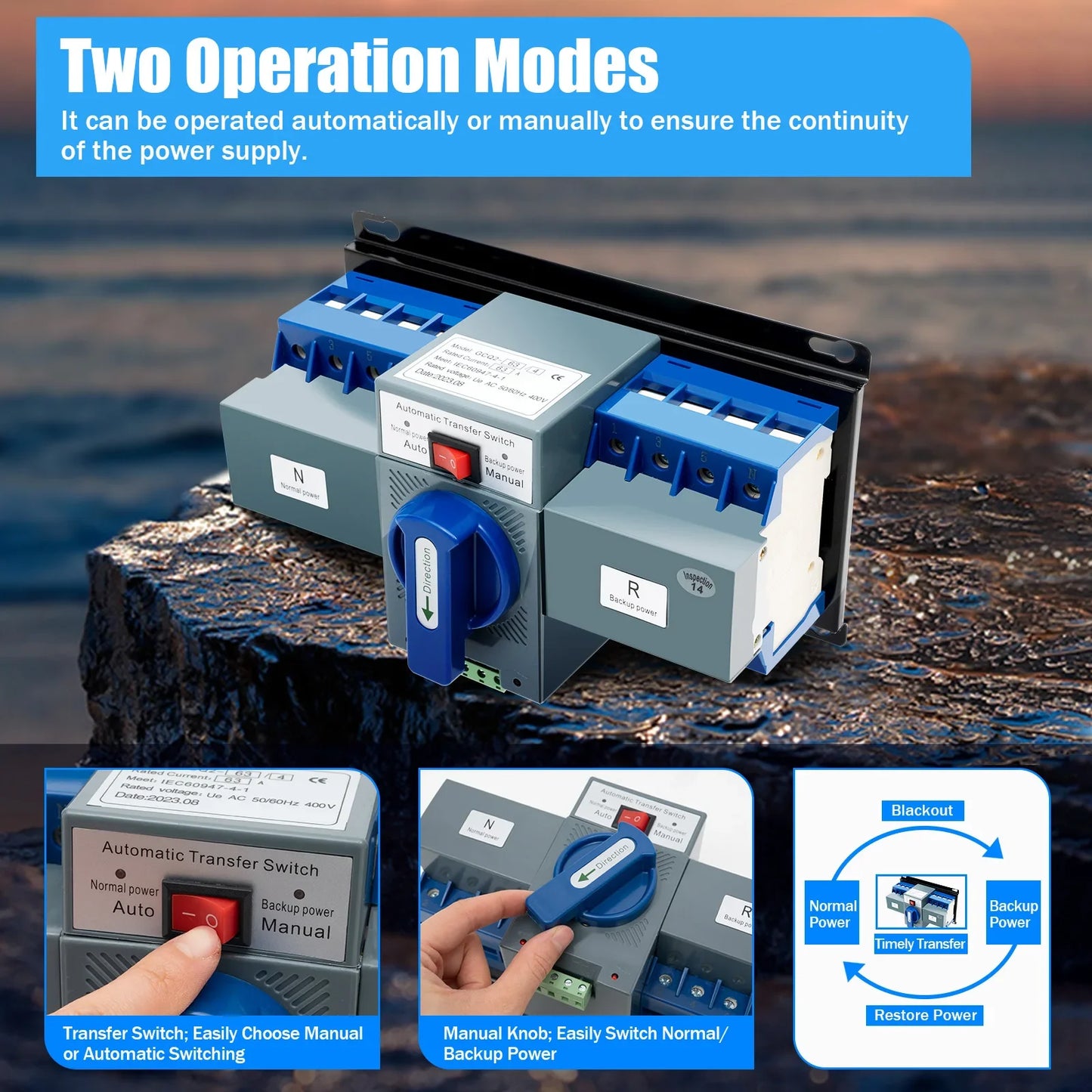 4P 63A Dual Power Automatic Transfer Switch For Generator