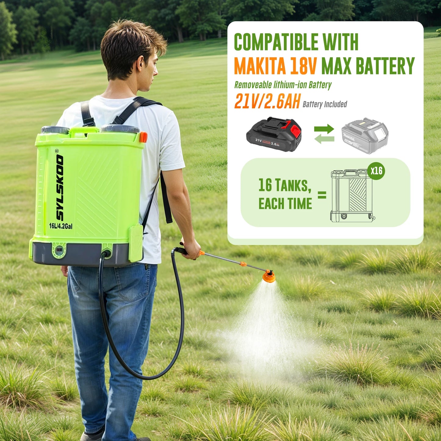 Cordless Garden Sprayer 100 PSI Battery Included Compact