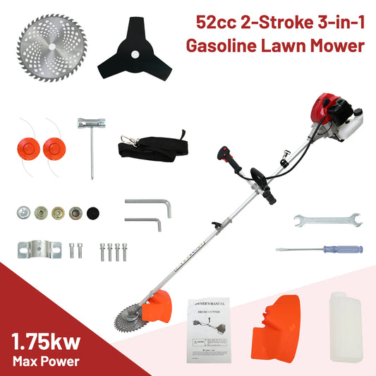52cc 2Stroke Gasoline Lawn Mower 3In1 System Pro Tool