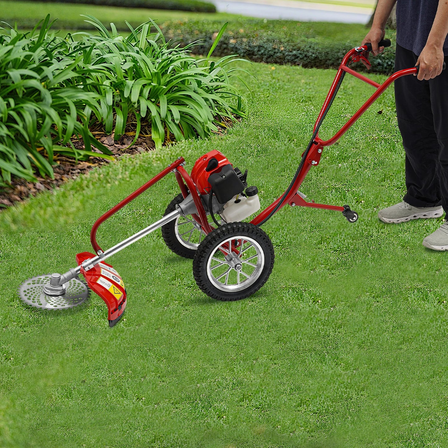 Bymaocar 2 Stroke Gas Lawn Mower Hand Push Multi Function Garden Tool