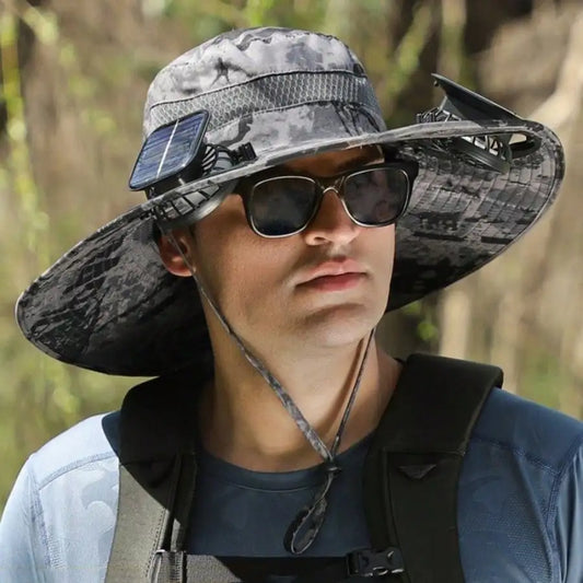 Men's Solar Powered Cooling Fishing Hat With Fan UV Protection