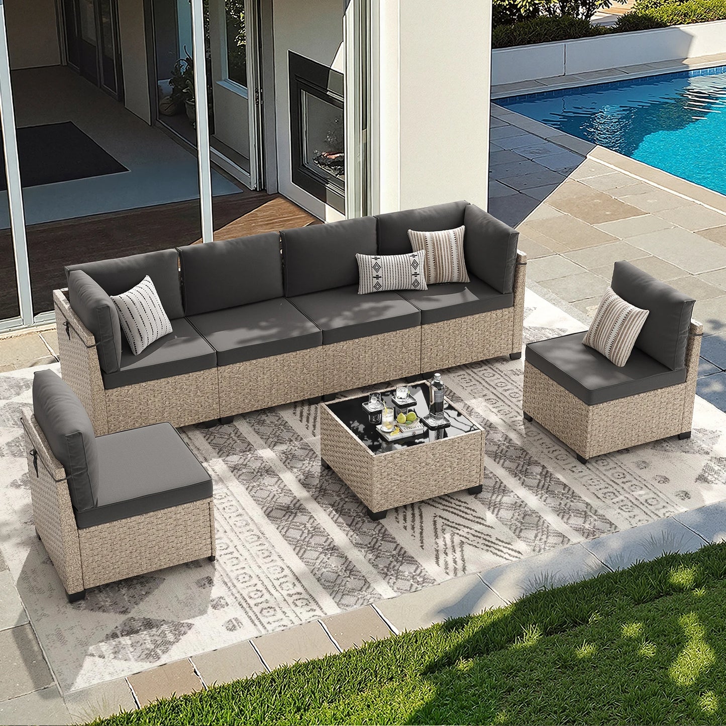 Outdoor Rattan Patio Set With Tempered Glass Table All Weather